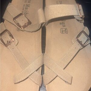 Malibu Women's Tan Cross-Strap Sandals with Buckles